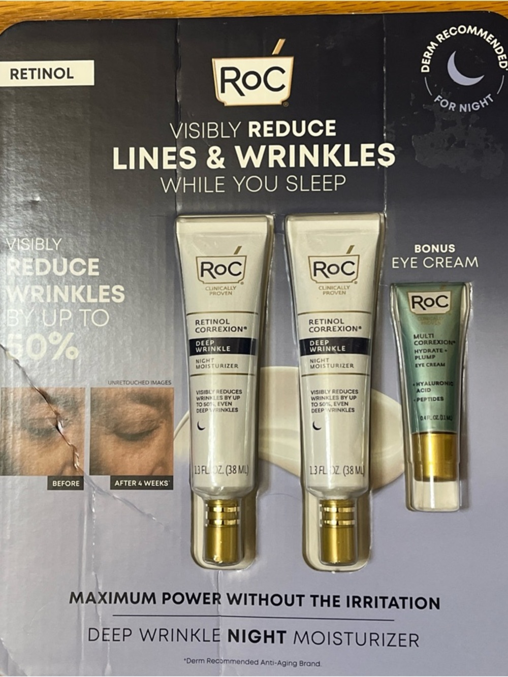 ROC retinol correxion deep wrinkle night moisturizer x 2 and eye cream new